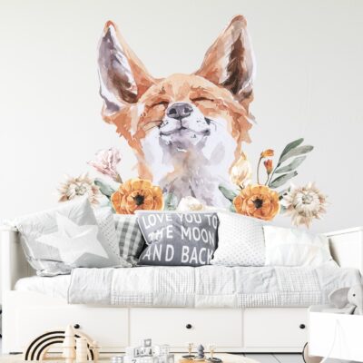 Naklejki na ścianę dla dzieci lisek z kwiatami