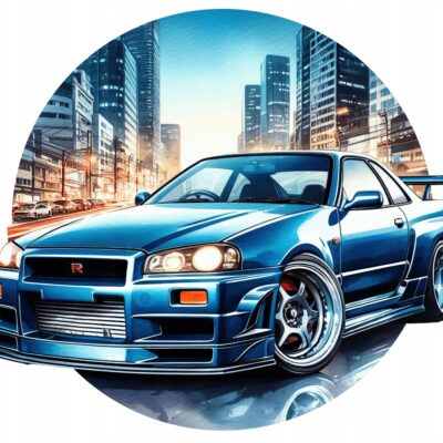 Naklejka na ścianę okrągła auto Nissan Skyline drift tuning DWN 39