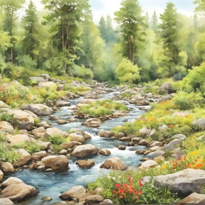 Tapeta przedstawiająca gęsty las i leśny strumyk