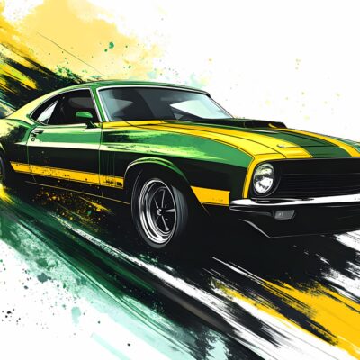tapeta dla chłopca samochód Ford Shelby Mustang muscle w kolorze zielono żóltym