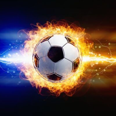 Fototapeta dla chłopca piłka nożna w płomieniach na czarnym tle