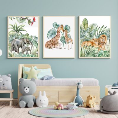 Zestaw 3 plakatów dla dzieci zwierzęta safari  MP038