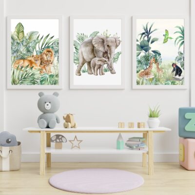 Zestaw 3 plakatów dla dzieci zwierzęta safari  MP039