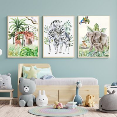 Zestaw 3 plakatów dla dzieci zwierzęta safari  MP040