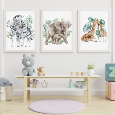 Zestaw 3 plakatów dla dzieci zwierzęta safari  MP041