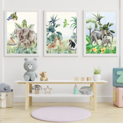 Zestaw 3 plakatów dla dzieci zwierzęta safari  MP043
