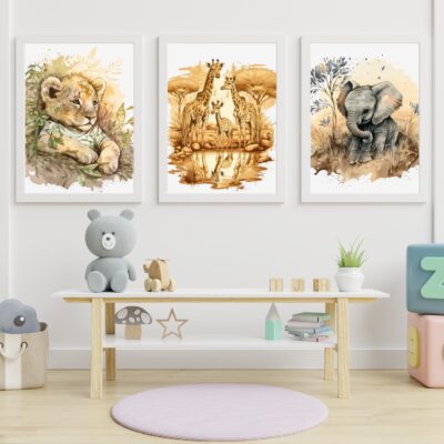 Zestaw 3 plakatów dla dzieci zwierzęta safari MP062
