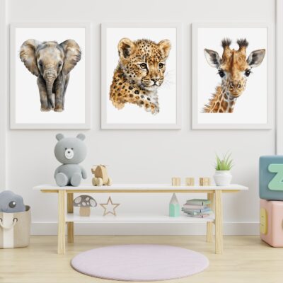 Zestaw 3 plakatów dla dzieci zwierzęta safari MP063
