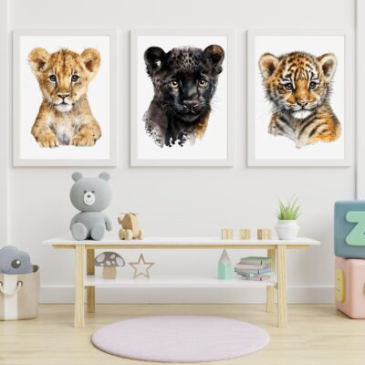 Zestaw 3 plakatów dla dzieci lew, pantera, tygrys MP064