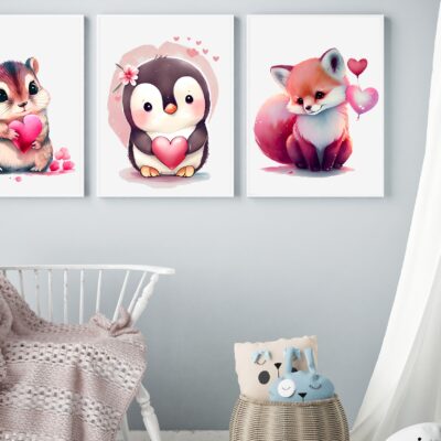 Zestaw 3 plakatów dla dzieci słodkie zwierzątka MP133