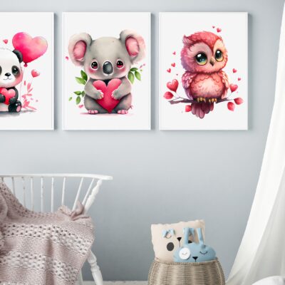 Zestaw 3 plakatów dla dzieci urocze zwierzątka MP134