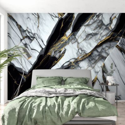Fototapeta do Salonu Imitacja Marmuru, Czerń i Złoto 5541