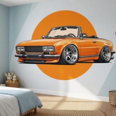 Mockup pokoju dzieciecego z fototapeta Fototapeta dla dzieci Klasyczny Kabriolet Peugeot 504 Pomarańczowy M301 na scianie
