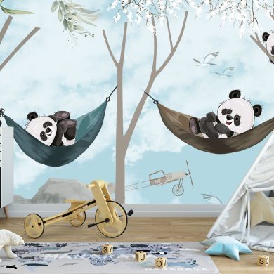 fototapeta dla dzieci pandy w hamakach.