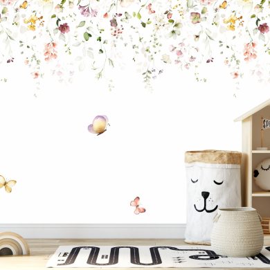 fototapeta wiszące kwiaty z motylkami